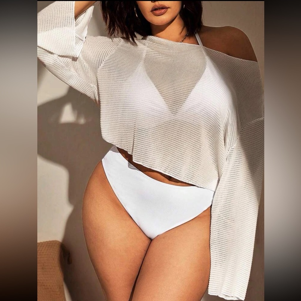 Drop shoulder swim cover up crop top